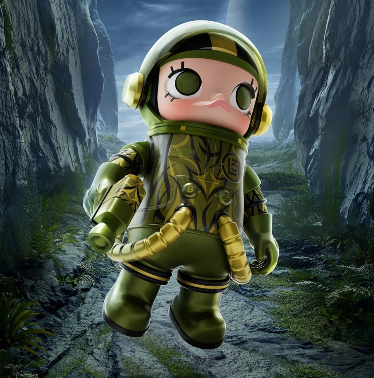 Pop Mart! Molly - MEGA SPACE MOLLY 100% CLOT-Olive Alienegra